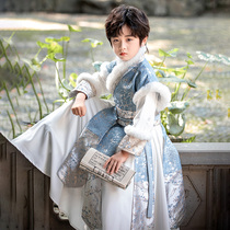 Boy Hanfu Winter-style Garvet Children Down with Chinese Wind Guwind National School clothes Little Boys New Years Day Guan outfit