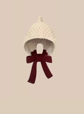 系带小红帽女秋冬季保暖新年款女巫尖尖帽子学生防寒毛线针织帽潮