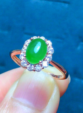 天然和田玉碧玉戒指女S925纯银老坑翡翠菠菜绿玉石食指环活口带证