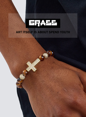 原创设计复古虎眼石手串7A级男女情侣礼物小众克罗十字手链饰品