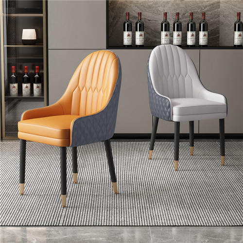 轻奢实木餐椅家用北欧简约休闲麻将椅酒店餐厅吃饭牛皮革靠背凳子 - 图0