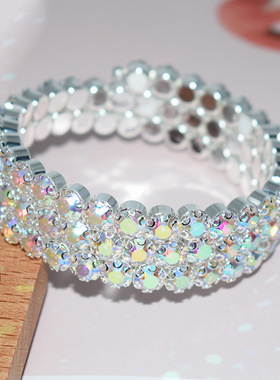 欧美风水晶炫彩水钻手链女2023年新款小众设计感开口缠绕手环手镯