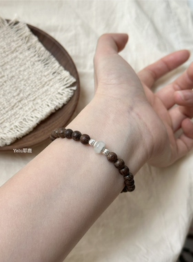 Yelu原创金丝檀木手链s925银小众设计感新中式复古简约百搭手串