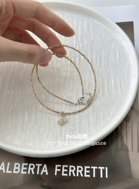 Yelu香槟色锆石小雏菊s925银吊坠项链女小众精致百搭复古锁骨链