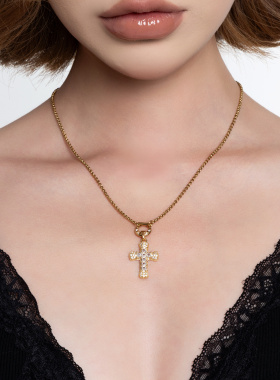 CIYAVENI复古镶钻十字架欧美项链