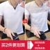 Áo thun cotton tay ngắn cổ chữ V mùa hè cotton trắng body nam phiên bản Hàn Quốc của xu hướng áo sơ mi nửa tay hoang dã trên quần áo - Áo phông ngắn áo phông nam tay ngắn cổ trụ Áo phông ngắn