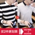 Áo thun nam dài tay có cổ áo 桖 mùa thu nam size lớn quần áo sọc cotton áo polo áo sơ mi mùa thu - Áo phông ngắn Áo phông ngắn