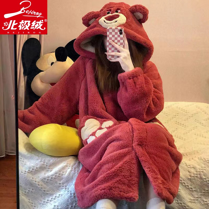 北极绒加绒保暖珊瑚绒玉桂狗鸭子大眼仔五角星睡袍家居服睡衣（北极绒保暖珊瑚绒玉桂狗鸭子大眼仔五角星睡袍家居服卡通睡衣）-第4张图片-提都小院