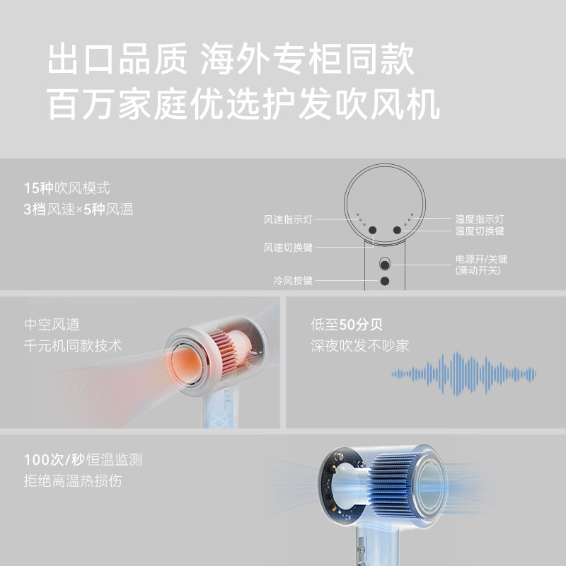 OLAYKS立时吹风机家用高速等离子负离子静音大风力恒温护发速干