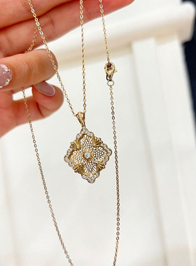法式复古镂空双面满钻四叶草项链
