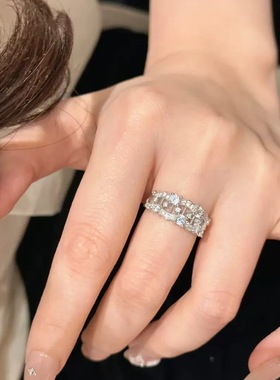 法式轻奢复古蕾丝竖琴排钻戒指