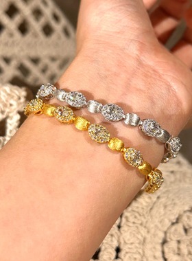 老钱风手工拉丝鸽子蛋高碳钻手链