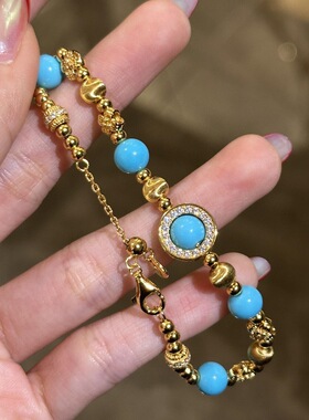 法式轻奢复古绿松石镶钻盘缠手链