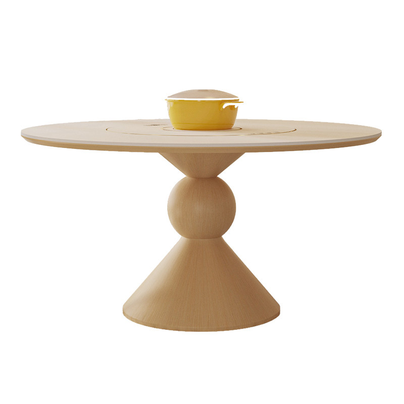 电磁炉圆桌内嵌电动转盘带暖菜板家用原木奶油风圆形实木岩板餐桌,淘宝优惠券,粉丝福利购,淘宝优惠卷