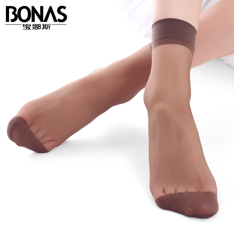 bonas宝娜斯专卖店宝娜斯10双丝袜女黑色隐形薄款短款袜子批发中筒水晶丝透气短袜夏2