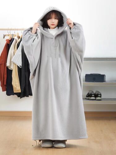 秋冬日系加绒加厚家居服男女同款刺绣睡衣超大连帽卫衣女休闲简约 - 图1