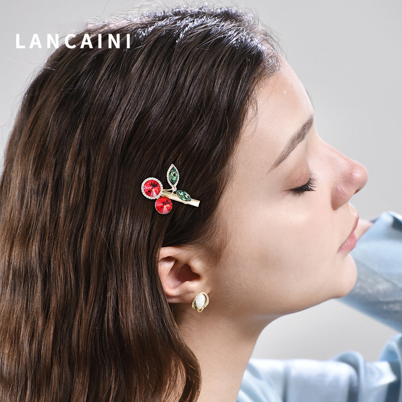施华水晶红樱桃少女韩国侧边刘海夹 兰彩妮饰品发饰