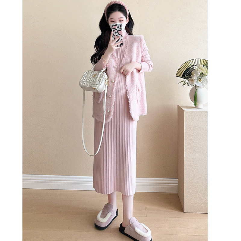 孕妇连衣裙套装秋冬2026新款小香风马甲内搭打底毛衣裙针织两件套,淘宝优惠券,粉丝福利购,淘宝优惠卷
