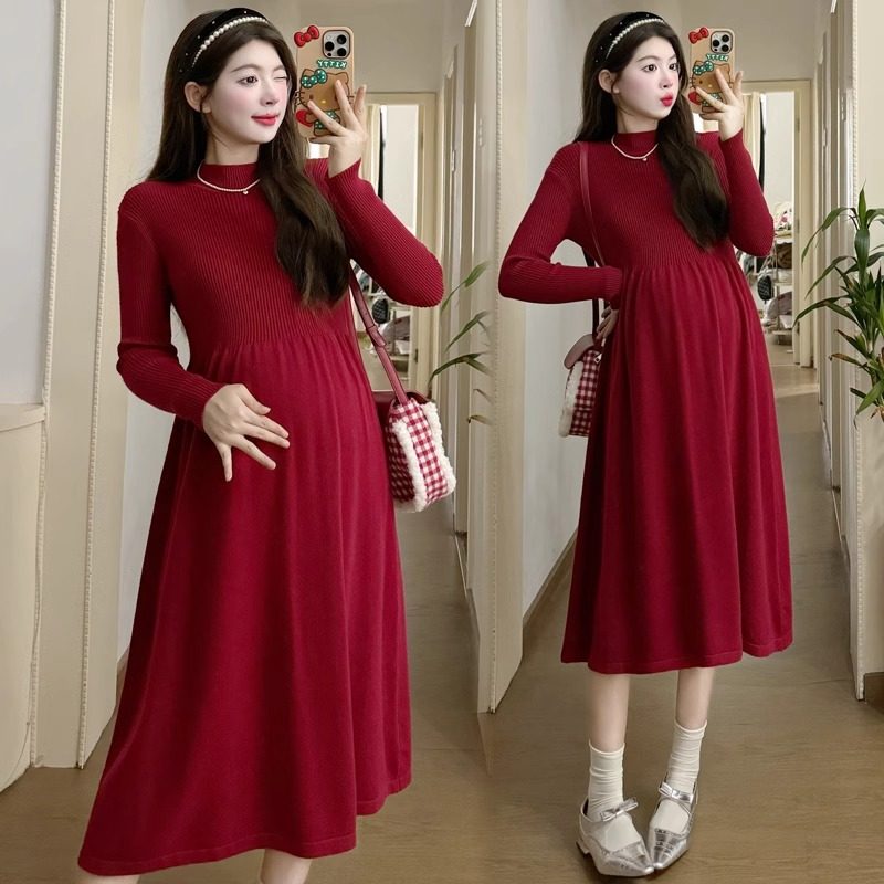 孕妇连衣裙秋冬2026新款收腰加厚针织打底毛衣裙过年红喜庆中长款,淘宝优惠券,粉丝福利购,淘宝优惠卷