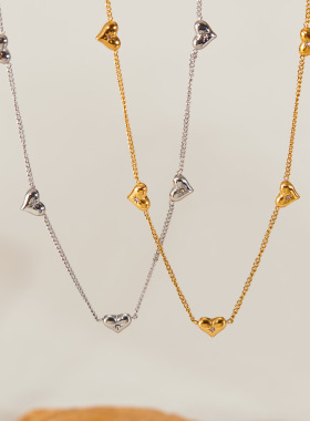 INS韩版轻奢小众百搭设计镶嵌锆石爱心吊坠时尚潮流不锈钢项链女