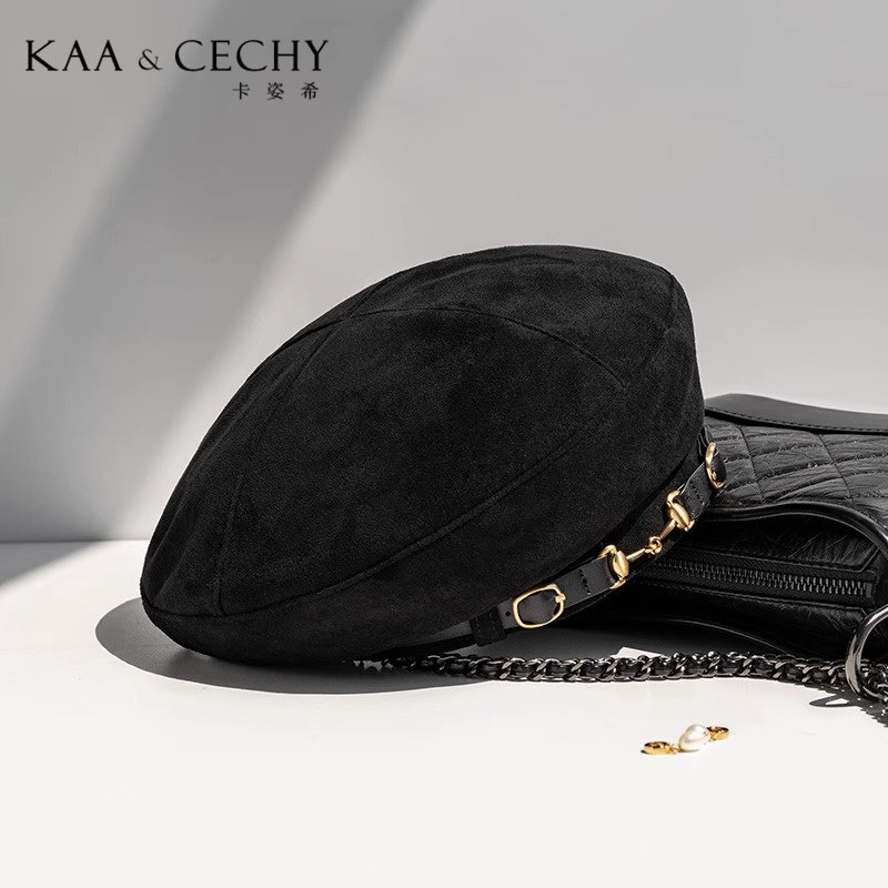 KAACECHY贝雷帽女2025新款秋冬季金属皮扣时尚气质轻奢帽子画家帽,淘宝优惠券,粉丝福利购,淘宝优惠卷