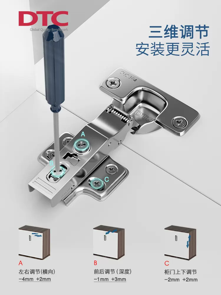 DTC东泰铰链C85冷轧钢B80不锈钢橱柜门弹簧合页衣柜阻尼液压缓冲-图2