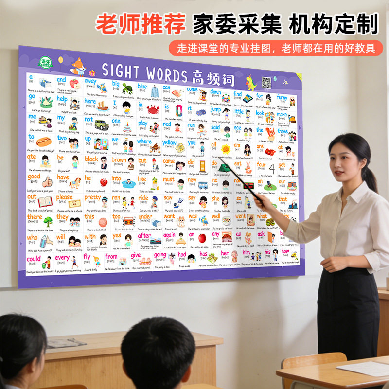 220高频词挂图墙贴英语单词卡Sight Words幼儿园英文启蒙儿童教具,淘宝优惠券,粉丝福利购,淘宝优惠卷