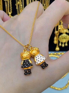 可爱轻奢珐琅长腿黑皮凯特猫猫吊坠吊坠项链送女友礼物