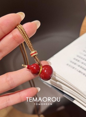 铜合金布艺项链 新中式滴油葫芦长款高级感毛衣链