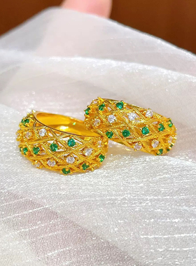 绿锆圆形开口戒指宫廷风轻奢高级感食指戒