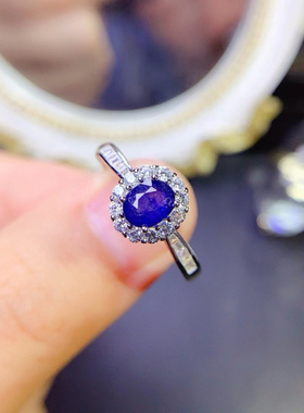 天然蓝宝石戒指女活口指环S925银满火彩高净度送女友生日礼物