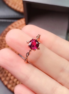 天然镁铝石榴石女戒指925银托