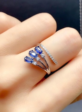 天然18k金时尚风蓝宝石戒指