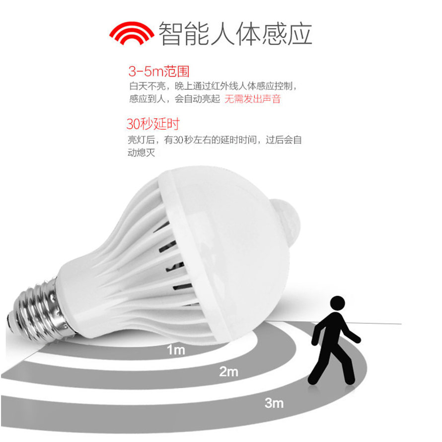 LED灯泡人体感应球泡红外线智能楼过道走廊超亮节能灯220V 110V