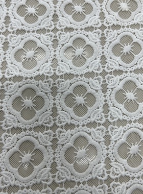 新网纱绣花布料 布头微脏 长24米 宽12米 白色方格花朵销