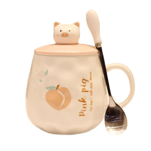 马克杯子陶瓷杯家用水杯创意潮流带盖勺可爱小猪少女心早餐杯礼品 - 图3