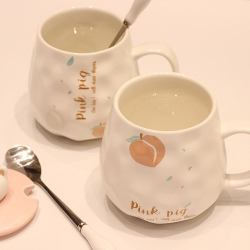 马克杯子陶瓷杯家用水杯创意潮流带盖勺可爱小猪少女心早餐杯礼品 - 图2