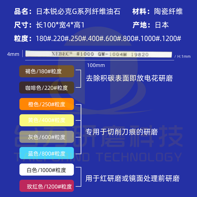 日本进口锐必克XEBEC G系列新款陶瓷纤维油石模具抛光油石条1004M - 图0