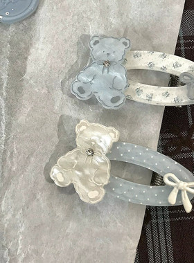 可爱蓝色小熊蝴蝶结发夹女百搭