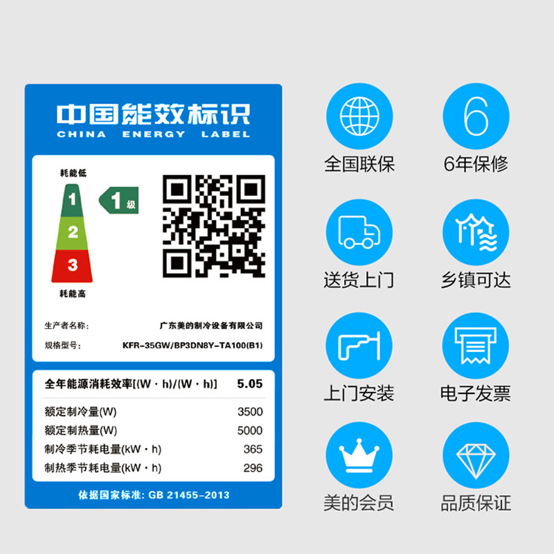 美的大1.5匹(b1)美国冷暖空调 midea美的三创空调