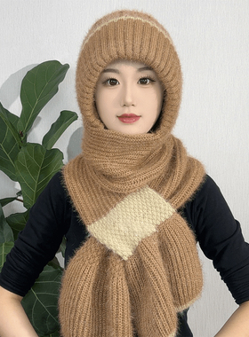 新款帽子围巾一体加绒加厚女冬季