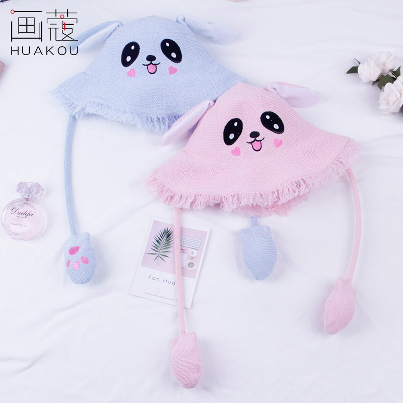 画蔻旗舰店耳朵会动的帽子学生可爱兔耳朵兔子帽儿童网红抖音同款渔夫帽盆帽0