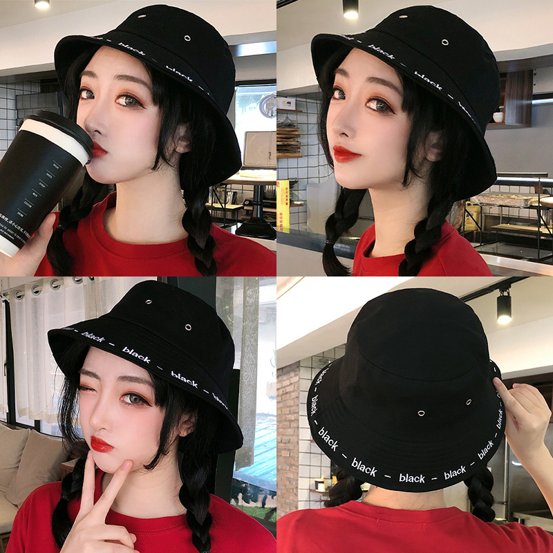 画蔻旗舰店黑色渔夫帽女韩版百搭潮日系时尚夏季遮阳防晒帽子网红款春季盆帽0