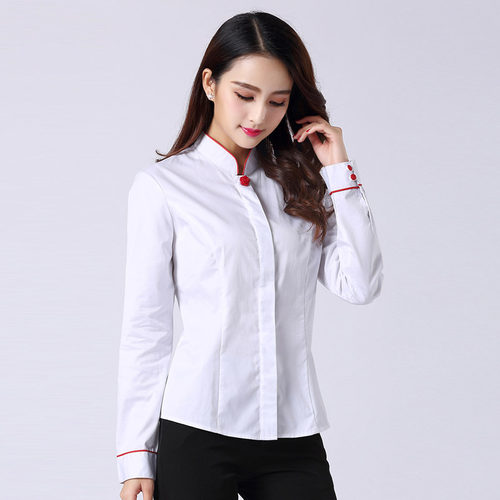 中信银行行服女衬衫长袖短袖修身制服职业装半袖工作服立领衬衣 - 图1
