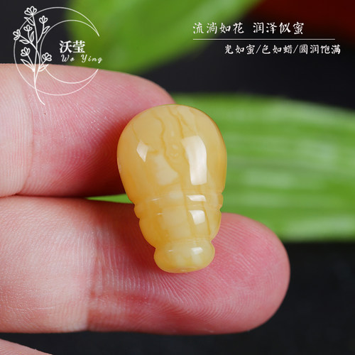 天然琥珀蜜蜡奶嘴一体三通佛头鸡油黄白花蜜星月菩提金刚手串配饰 - 图0