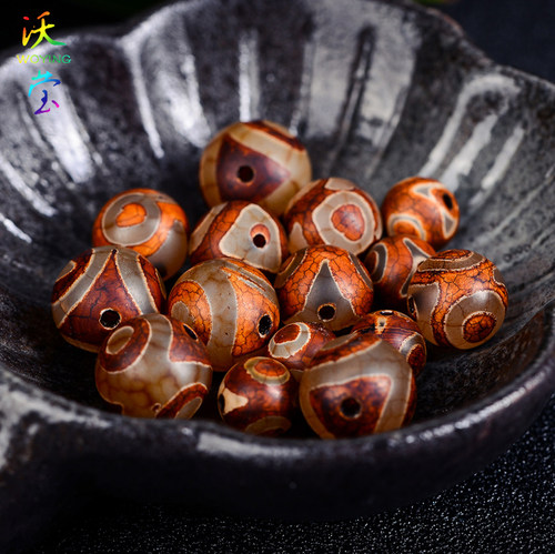 沃莹藏式三眼天珠玛瑙圆珠散珠金刚星月菩提配件DIY佛珠手串配饰 - 图2