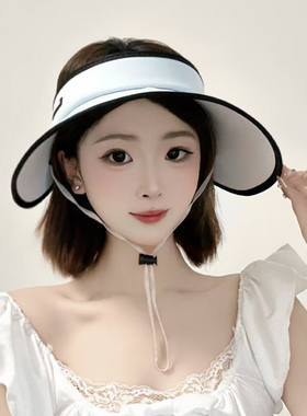 夏季大檐防晒帽墨镜一体女宽帽檐遮脸防紫外线空顶帽太阳帽遮阳