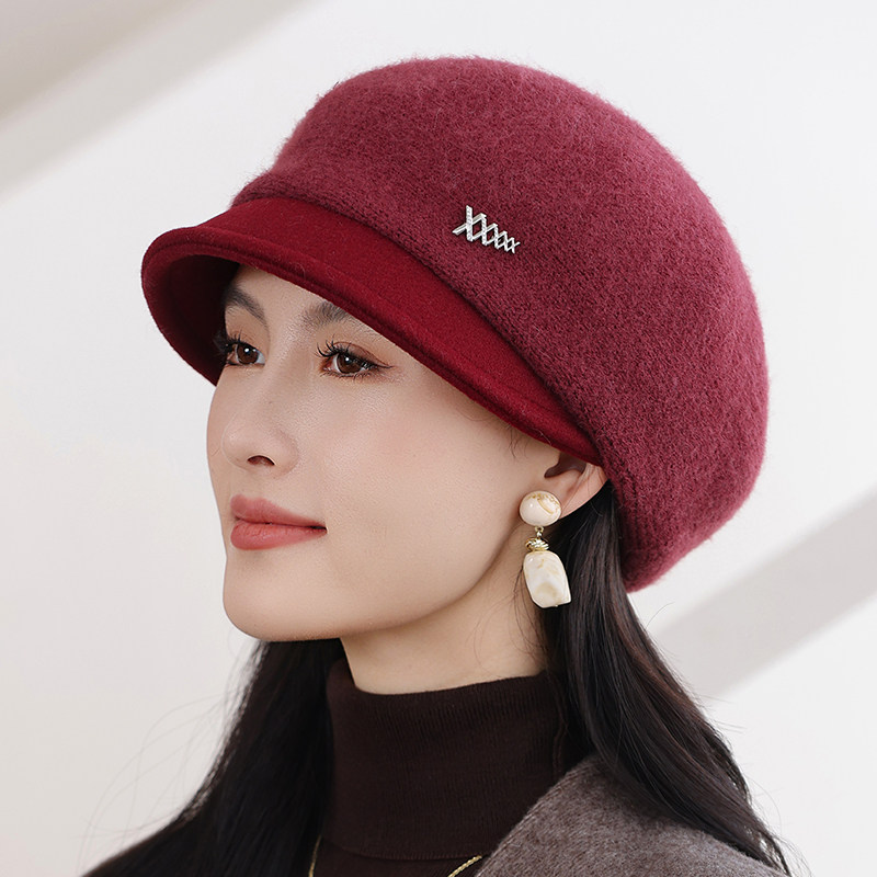女士秋冬季保暖鸭舌帽贝雷帽毛线帽女款帽子新款加厚女帽妈妈洋气,淘宝优惠券,粉丝福利购,淘宝优惠卷