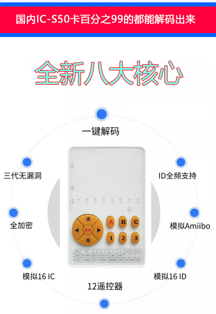 nfc读写器门禁卡复刻ic无漏洞读卡解密id侦测复制电梯万用解码器 - 图0