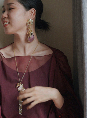 海边度假风不对称贝壳长款耳环